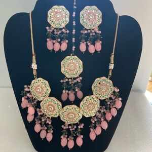 Meenakari Pink and Green Necklace Set
